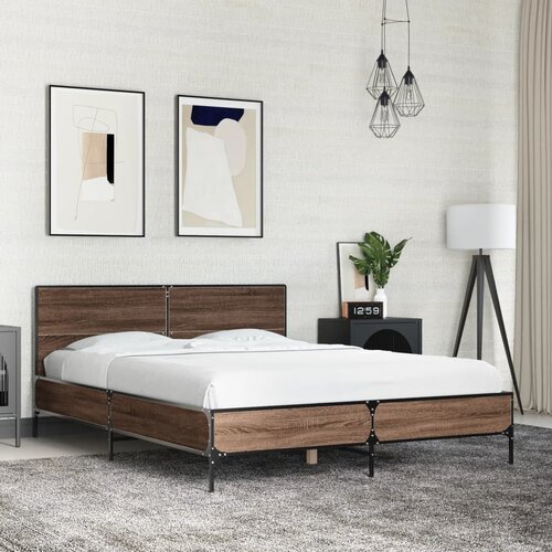  Okvir kreveta smeđi hrast 140x200cm konstruirano drvo i metal Cijene