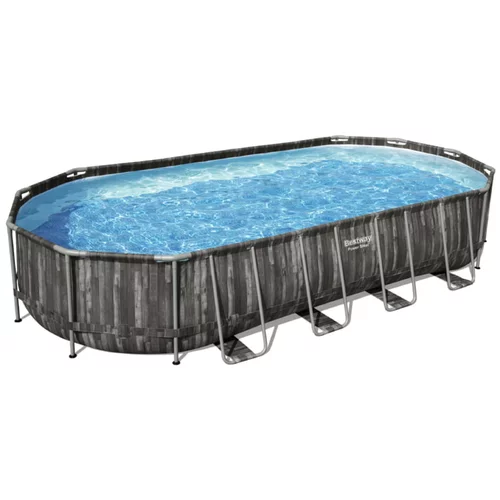 Bestway Montažni bazen Power Steel Swim Oval (732 x 366 x 122 cm, 25 495 l, kartušna filtrska črpalka: 9463 l/h, videz lesa)