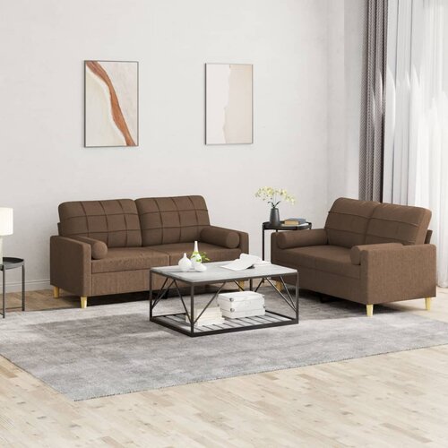  2-dijelni set sofa s jastucima smeđi od tkanine Cijene