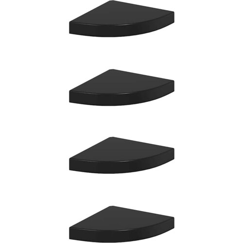  323891 Floating Corner Shelves 4 pcs High Gloss Black 25x25x3,8 cm MDF Slike