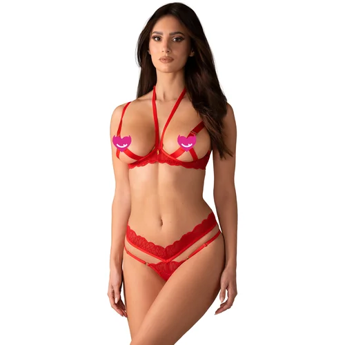 Obsessive Cupide Desir 2-pcs Crotchless Set Red S/M