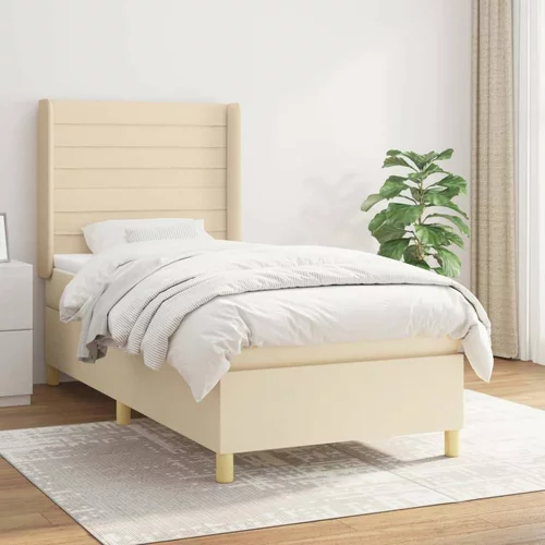  Box spring postelja z vzmetnico krem 90x190 cm blago, (20895931)