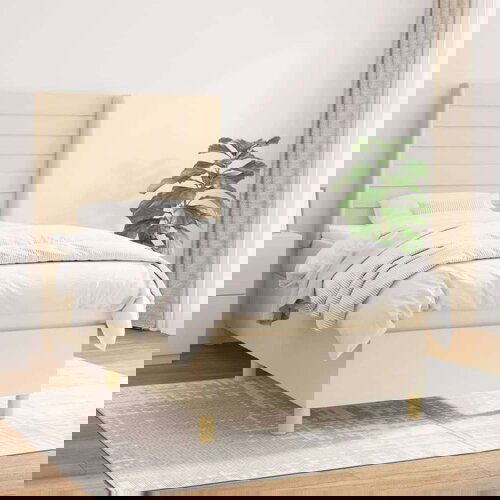  Krevet s oprugama i madracem krem 90 x 190 cm od tkanine Slike