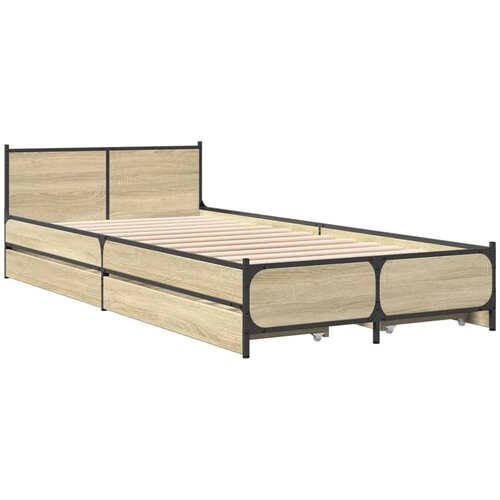 VidaXL Posteljni okvir s predali sonoma hrast 90x200 cm inženirski les, (21128100) Slike