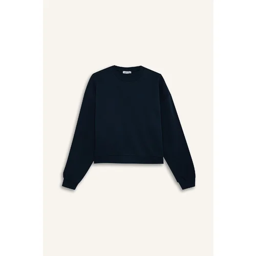 Defacto Regular Fit Crew Neck Basic Thick Fabric Navy Blue Sweatshirt