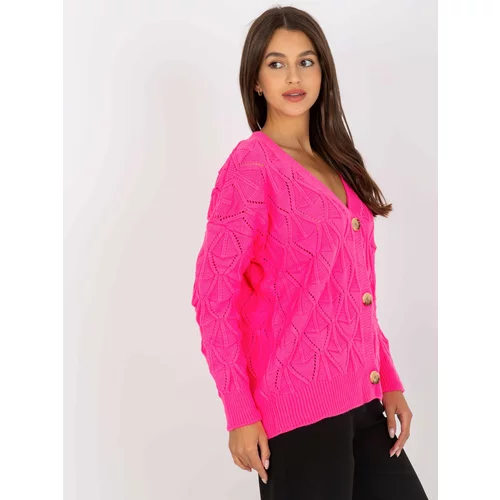 Fashion Hunters Fluo pink openwork cardigan with RUE PARIS buttons