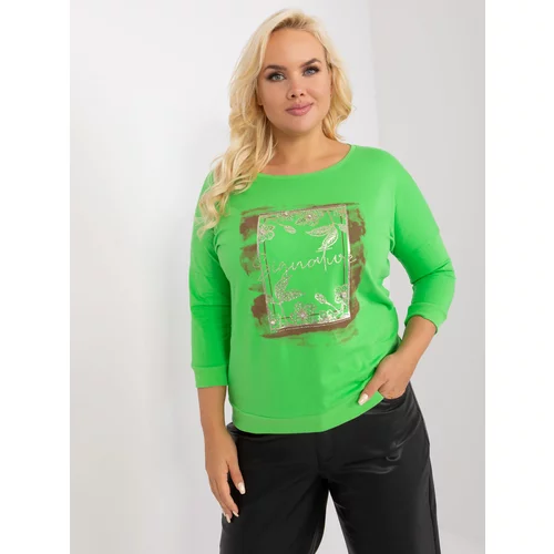 Fashion Hunters Light green women's blouse with print and rhinestones