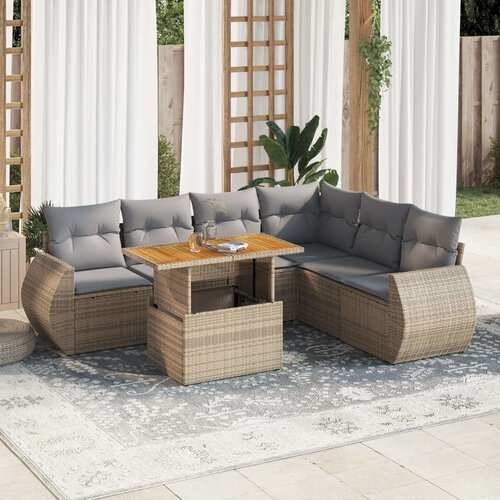 vidaXL 7-dijelni set vrtnih sofa od poliratana s jastucima bež Cijene