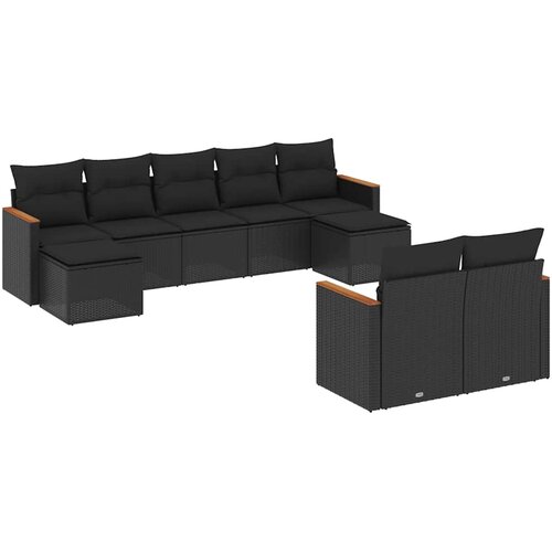  9-dijelni set vrtnih sofa s jastucima crni od poliratana Crna 61 x 62 x 69 cm Slike