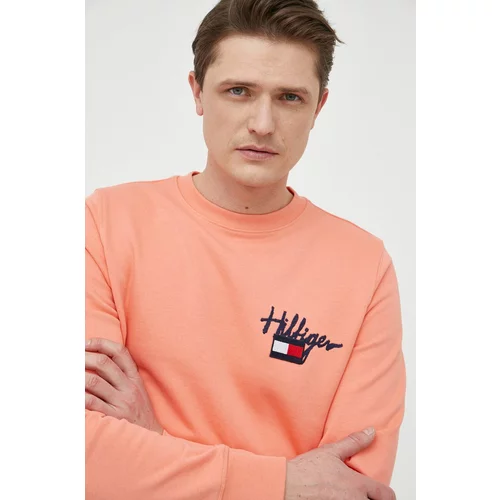 Tommy Hilfiger Bombažen pulover moška, oranžna barva