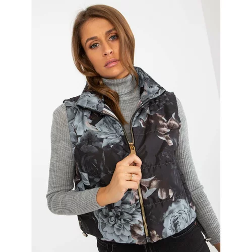 Fashion Hunters Women's short black vest with flowers