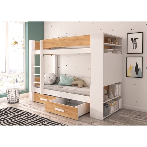 ADRK Krevet na kat GARET za 2 osobe s madracima 200x90 104 cm - BIJELA-ZLATNI BOR Cijene