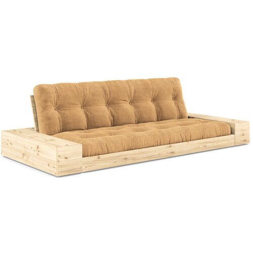 Karup Design Gorčično rumena/svetlo rjava raztegljiva sedežna garnitura iz rebrastega žameta 244 cm Base – Cene