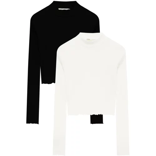 Pull&Bear Majica crna / bijela