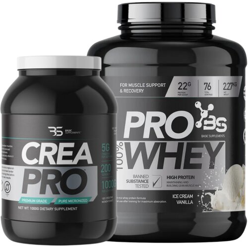 Basic Supplements Pro Whey + Crea Pro - Paket za snagu, rast i oporavak mi&amp;scaron;ića Slike