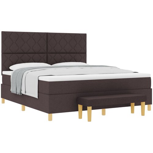 VidaXL Krevet s podlogom s madracem i klupom tamno smeđa 180x200 cm tkanina Slike
