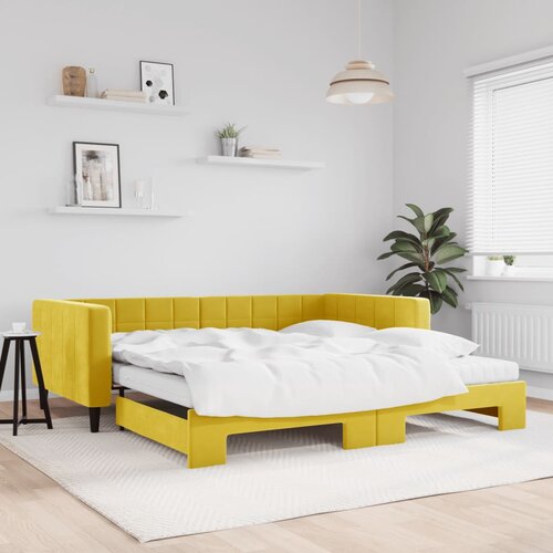 VidaXL Izvlečna dnevna postelja z vzmetnicami rumena 100x200 cm žamet Slike