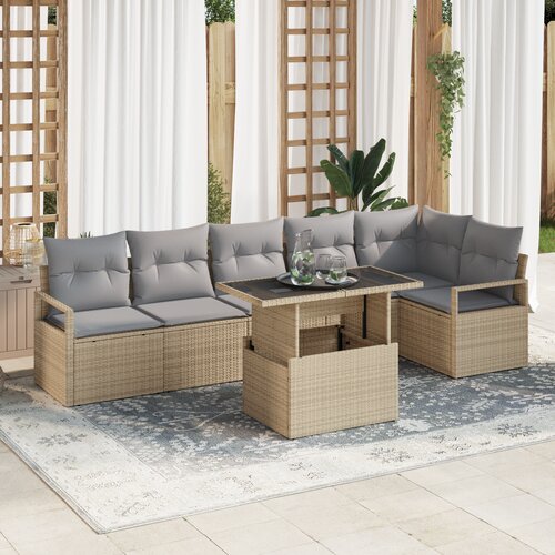 vidaXL 7 delna vrtna sofa s blazinami bež poli ratan Cene