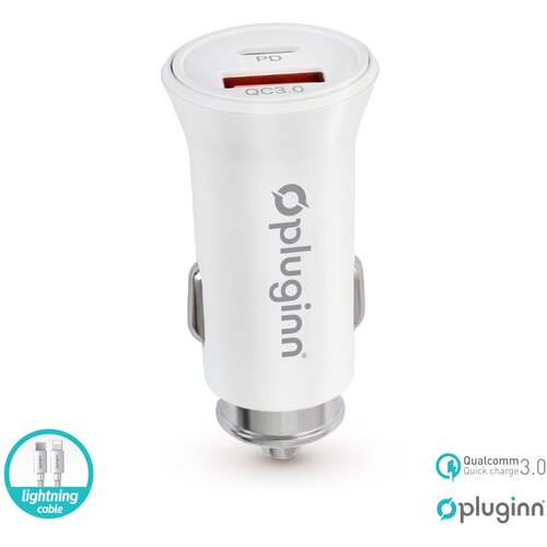 Pluginn PI-21S Auto-punjač PD 20W, QC 3.0 18W, Sa PD lightning kablom, Beli Cene