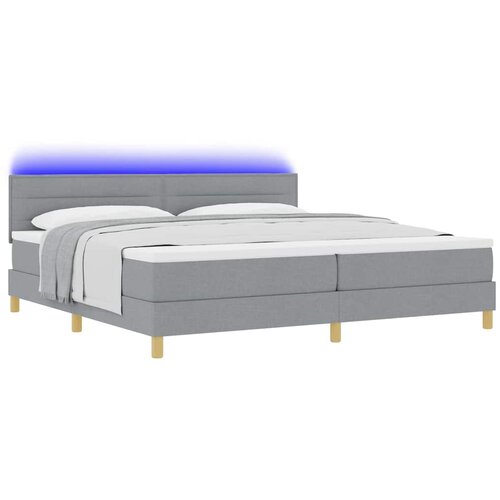  LED Box Spring Krevet Svijetlo siva 200 x 200 cm tkanina Slike