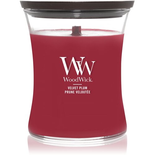 WoodWick Velvet Plum di&amp;scaron;eča sveča z lesenim stenjem 275 g Slike