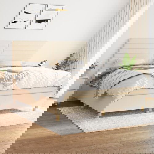  The Living Store Box spring postelja z vzmetnico krem 160x200 cm blago - Box Spring Postelja, (21514625) Cene