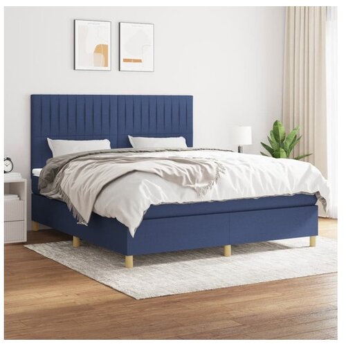 VidaXL Box spring postelja z vzmetnico modra 180x200 cm blag Slike