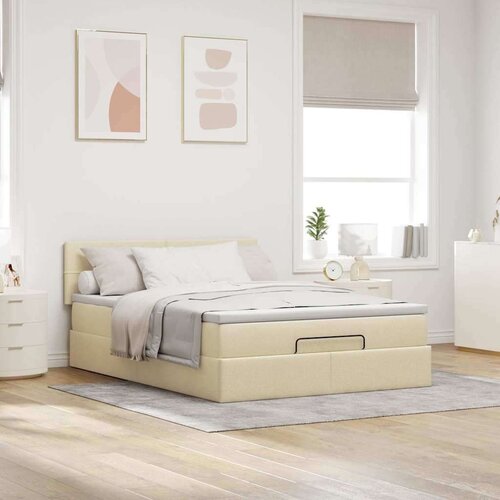  Otomanski krevet s madracem krem 140x190cm od tkanine Slike