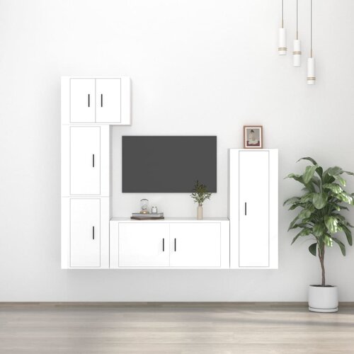The Living Store Komplet TV omaric 5-delni visok sijaj bel inženirski les - Komplet TV Omaric, (21373976) Cene