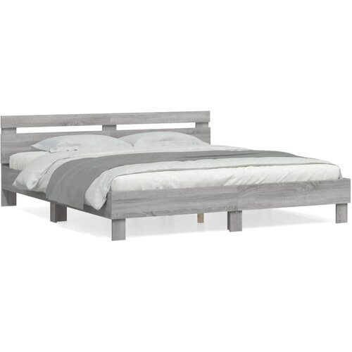 Maison Chic Posteljni okvir - Dvoposteljna postelja - Zakonska postelja z vzglavjem siva sonoma 200x200 cm inž. les-J6114, (21773817) Cene