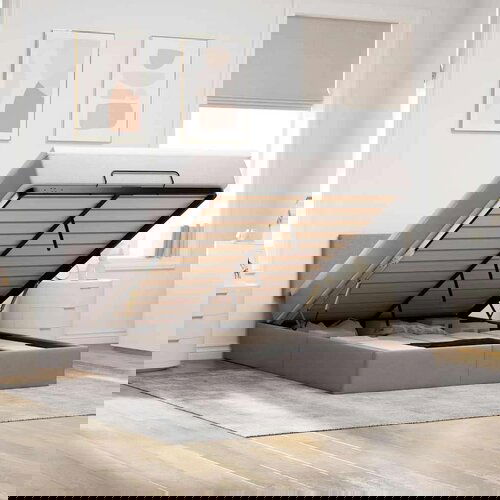  Otomanska postelja z vzmetnico & LEDs taupe 140x190 cm blago, (22053667) Cene