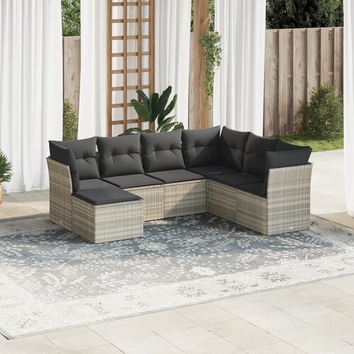 VidaXL 7-dijelni set vrtnih sofa svjetlosivi od poliratana Slike