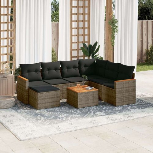  8-dijelni set vrtnih sofa od poliratana s jastucima sivi Slike