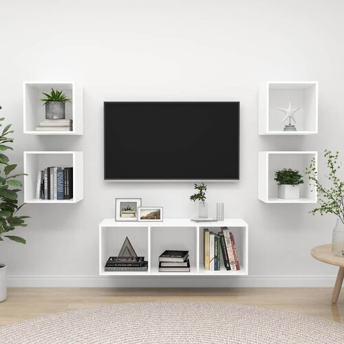  Komplet TV omaric 5-delni bela iverna plo&amp;scaron;ča Slike