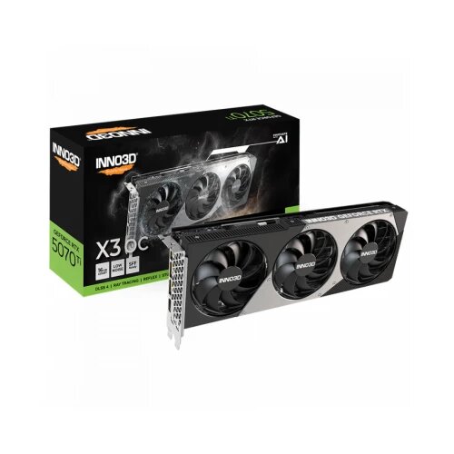 Inno3d NVIDIA RTX 5070 Ti X3 16GB GDDR7 256 bit, 2452MHz / 28Gbps, 3x DP, 1x HDMI, 3 fan 2 slots Slike