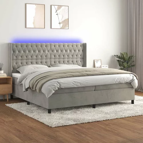 Box spring postelja z vzmetnico LED svetlo siva 200x200cm žamet, (20761067)