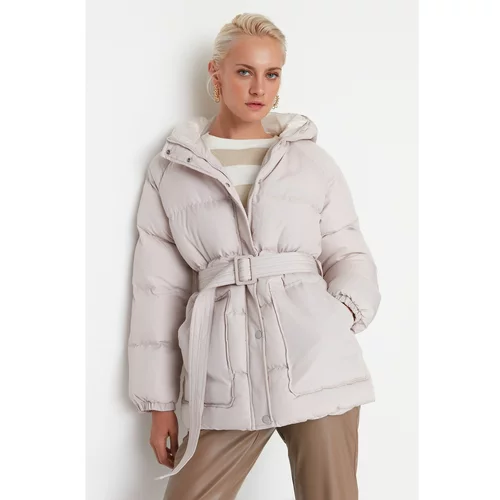 Trendyol Stone Oversize Arched Hooded Inflatable Coat