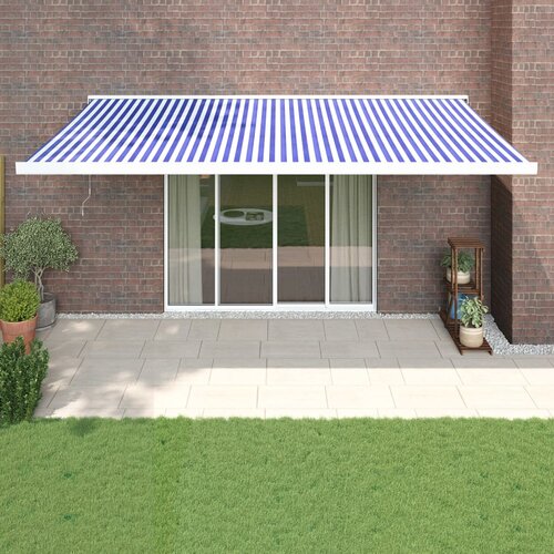 VidaXL Zložljiva tenda modra in bela 5x3 m blago in aluminij Slike