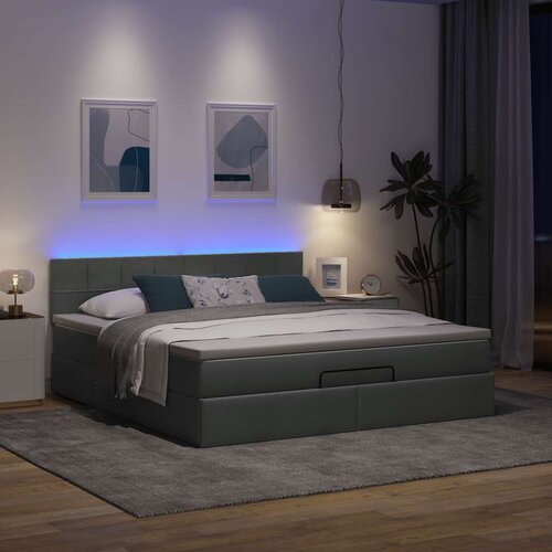 VidaXL Otomanski krevet s madracem i LED tamnosivi 160x200cm tkanine Slike