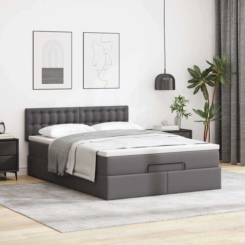 VidaXL otomanski okvir kreveta s madracem sivi 140x200cm umjetna koža Slike