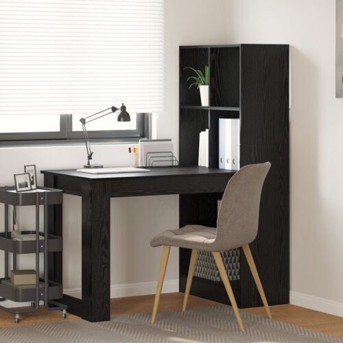 vidaXL Stol s policom s pohranom Crni hrast 122 x 67 x 145 cm Cene