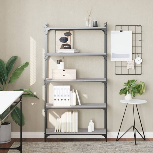  The living store knjižna omara 5-nadstropna siva sonoma 80x30x154 cm inž. les - knjižna omara, (21499668) Cene