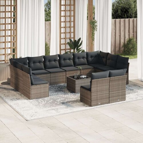  13-dijelni set vrtnih sofa od poliratana s jastucima sivi Slike