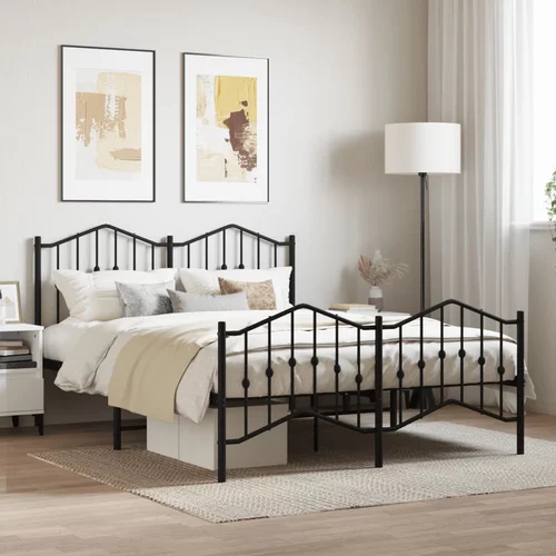 vidaXL Metalni okvir kreveta s uzglavljem i podnožjem crni 140x200 cm