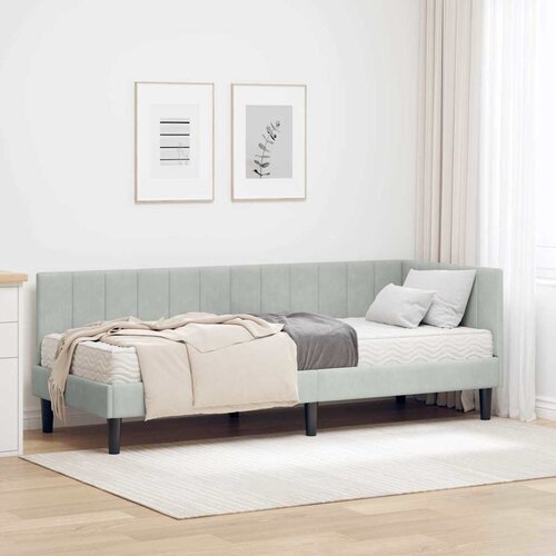 vidaXL Kotna postelja z vzmetnico Svetlo siva 80 x 200 cm Žamet Cene