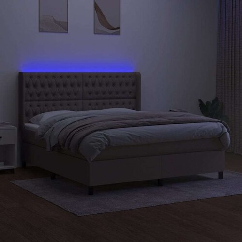  Krevet box spring s madracem LED smeđesivi 180x200 cm tkanina Slike