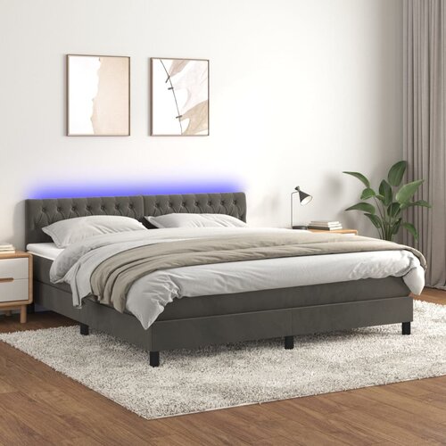 vidaXL Box spring postelja z vzmetnico LED temno siva 180x200 cm žamet Cene