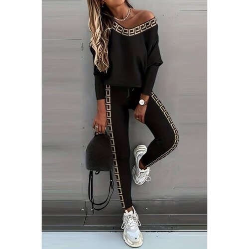 Fenzy Komplet S Geometrijskim Tiskom, Crni. Slike