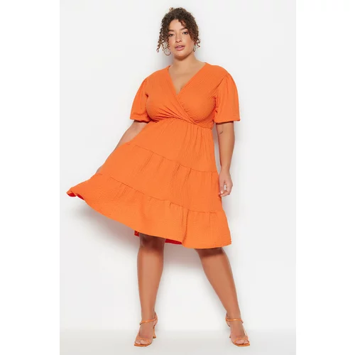 Trendyol Curve Plus Size Dress - Orange - Wrapover