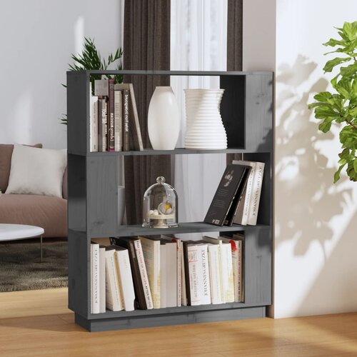 The Living Store Knjižna omara/pregrada siva 80x25x101 cm trdna borovina - Knjižna Omara, (21437227) Cene